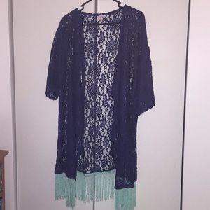 Beautiful navy lace LuLaRoe Monroe with teal